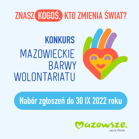 Grafika z napisem Mazowieckie barwy wolontariatu.